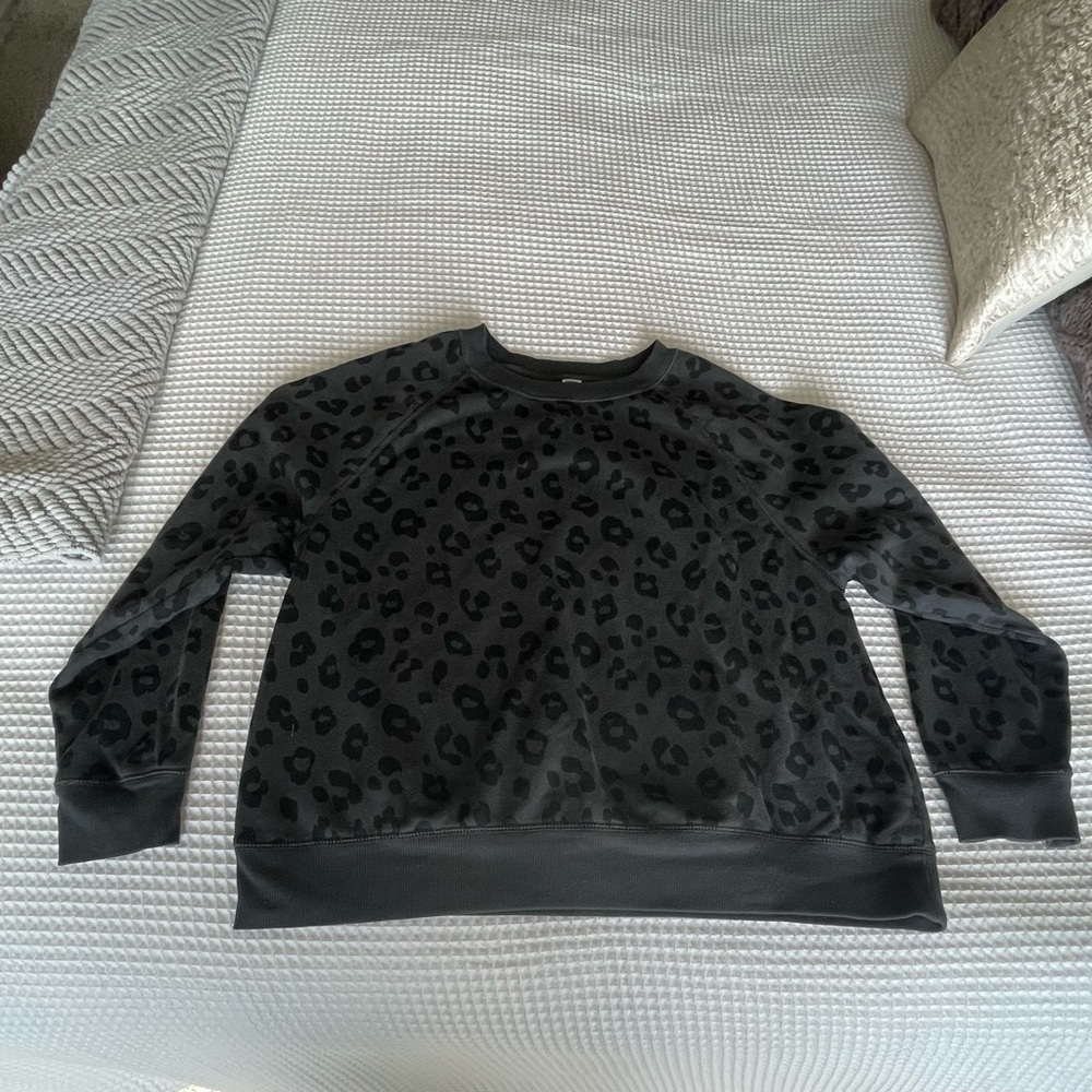 Old Navy Black and Gray Leopard Fleece Sweatshirt